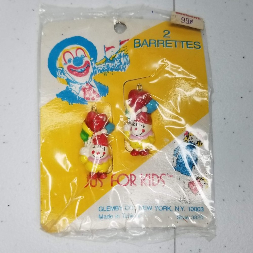 Vintage Kids Barrettes Clown with balloons Glemby Co. New York New